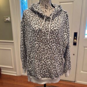 Women's American Eagle Leopard Print Sweatshirt Hoodie Ivory and Brown S GUC